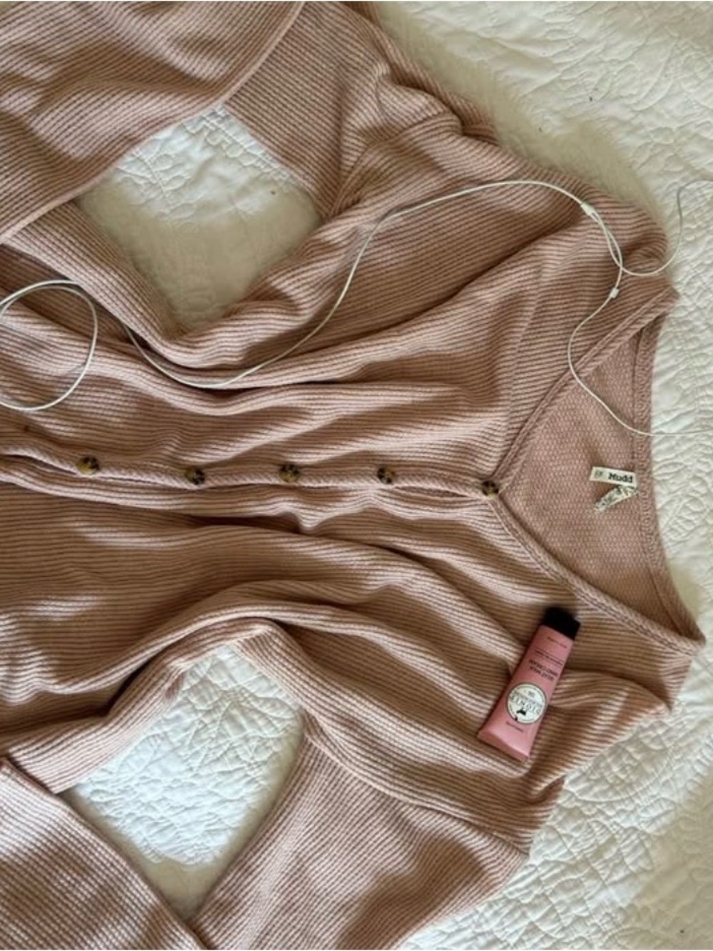 Mudd Blush Pink Ribbed Button-Front Sweater